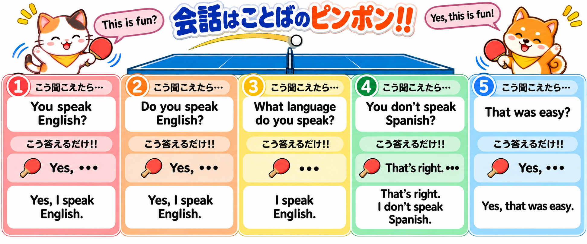 会話はことばのピンポン。5つの質問、ヒント、答えの例